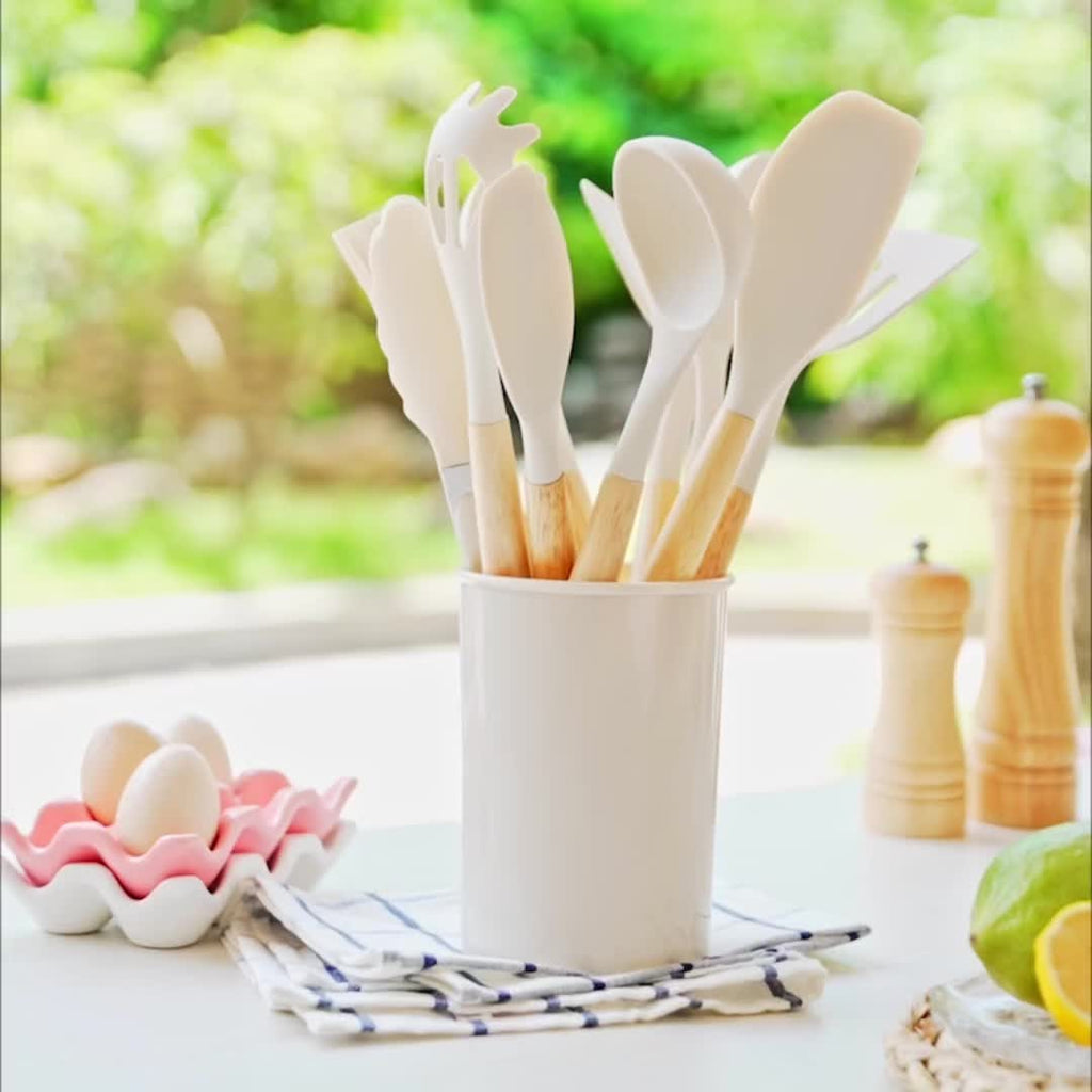 Ensemble de 12 ustensiles de cuisine en silicone — résistant à la chaleur, compatible avec les revêtements antiadhésifs