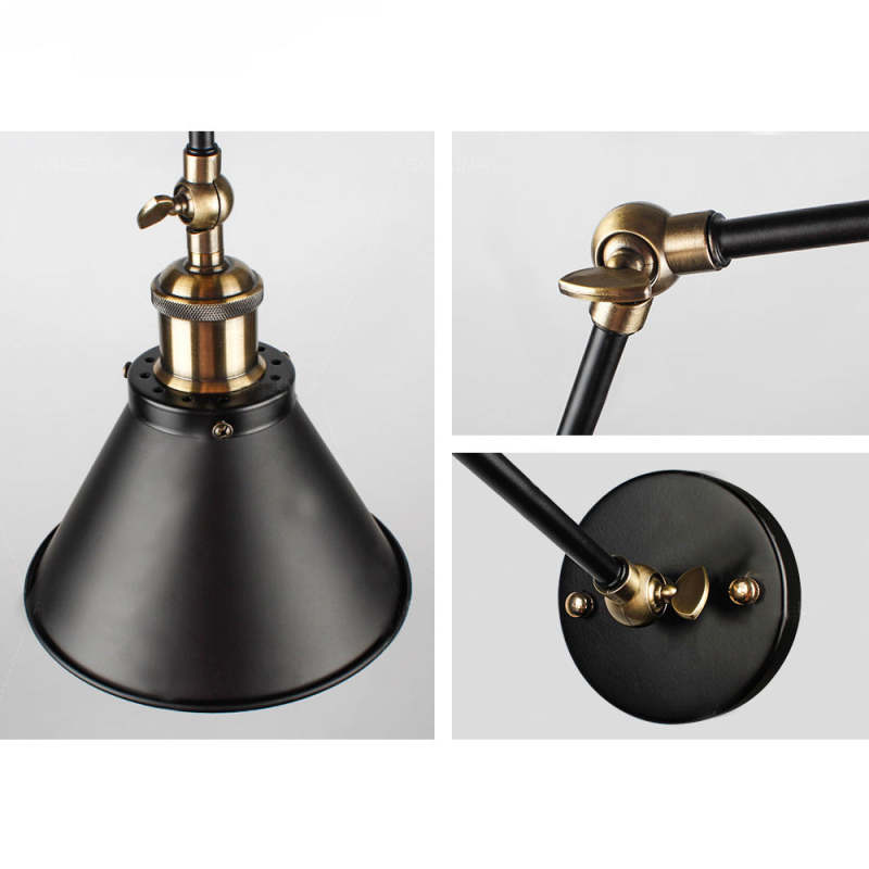 Epoch Retro Wall Lamp with Swing Arm, Metal, Black & Gold | ventumra