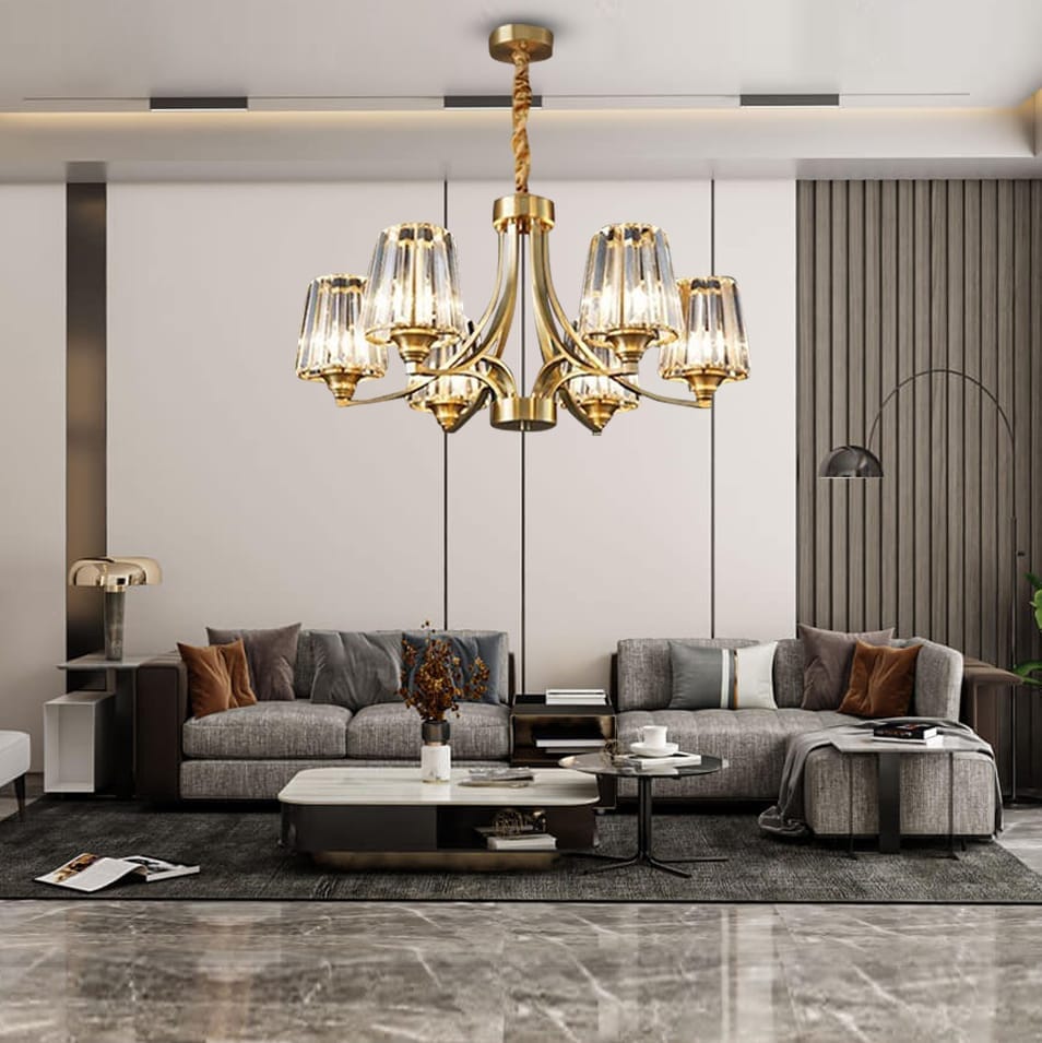 AuraLux Premium Brass Crystal Pendant Light with LED Glow