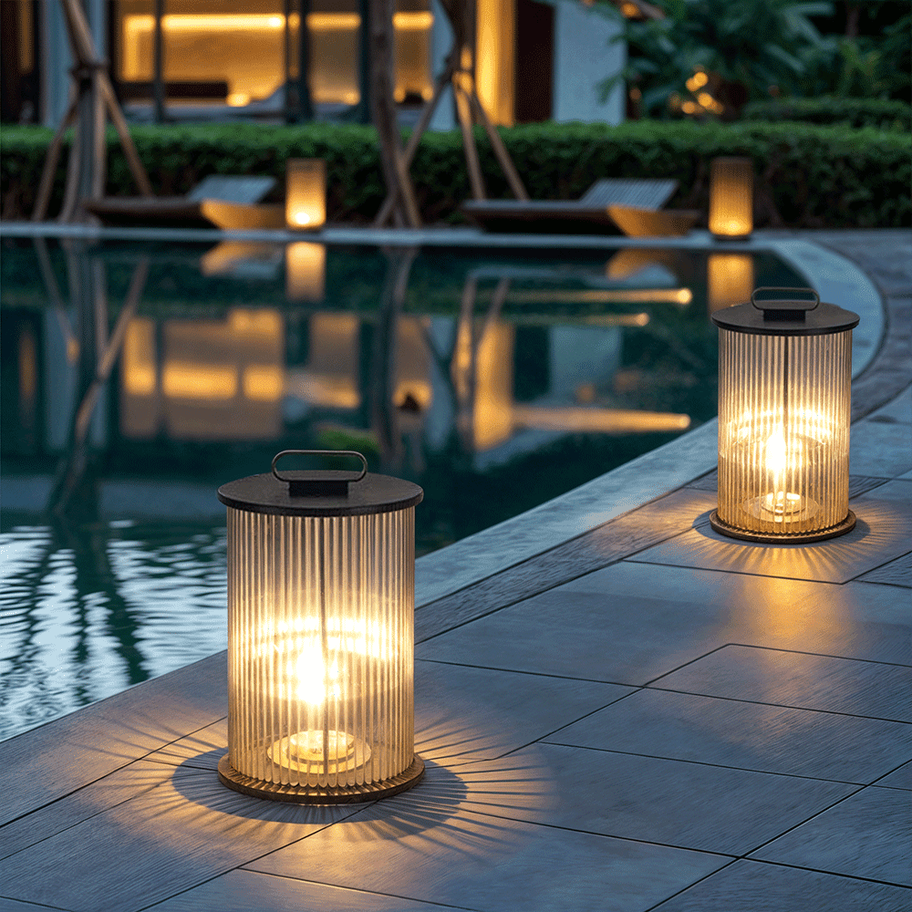 LumaVerde Outdoor Lantern Lamp Waterproof With Ribbed Glass
