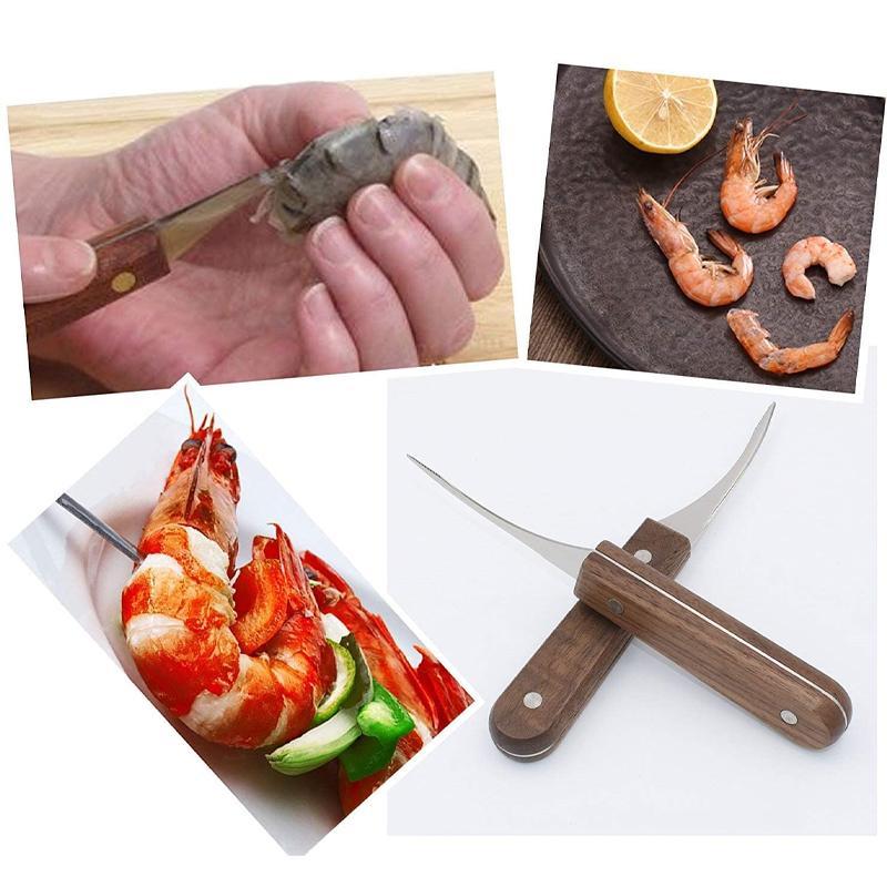 Stainless Steel Shrimp Peeler — Sharp Blade, Wooden Handle
