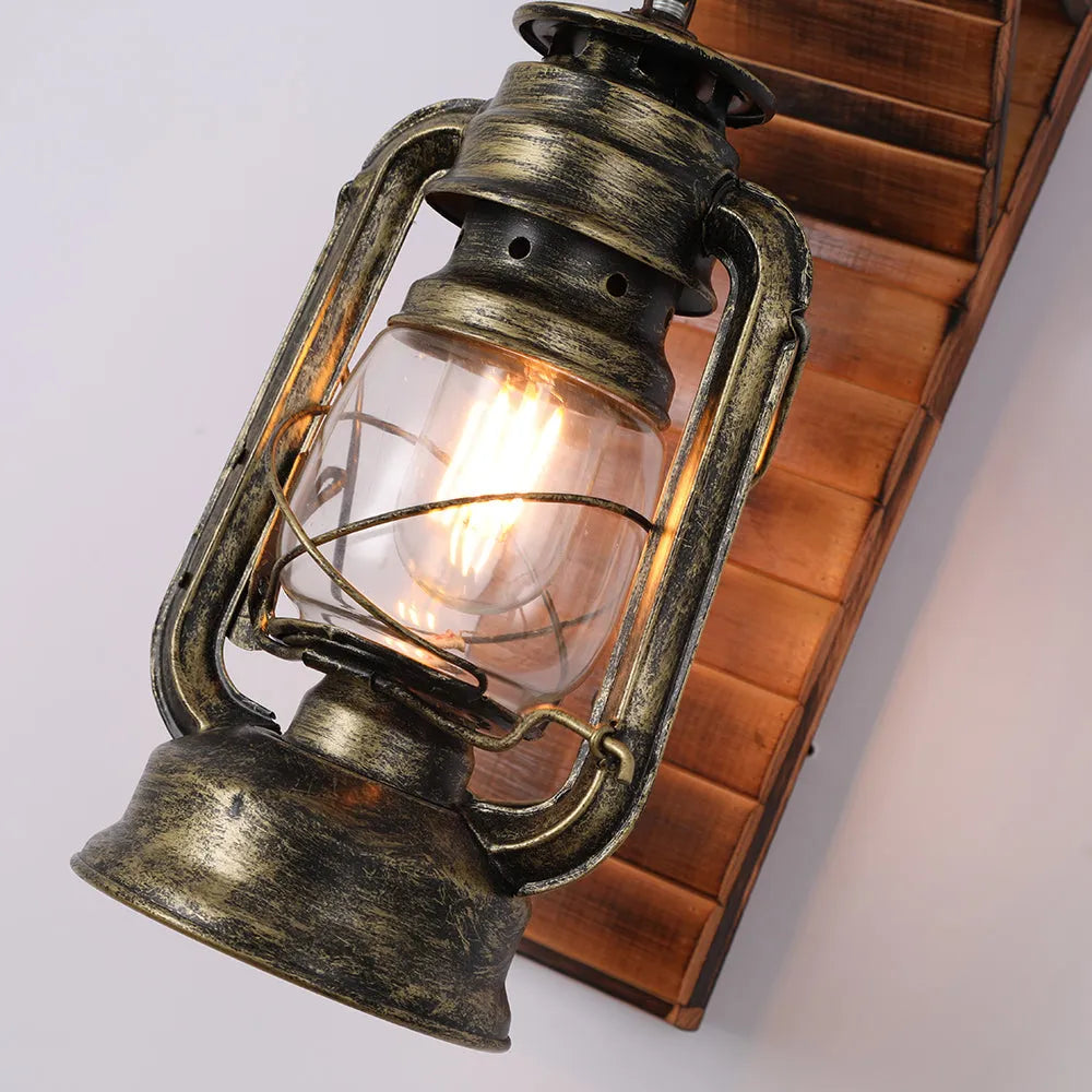 Lyros Lantern Vintage Wooden Rustic Wall Lamp | ventumra
