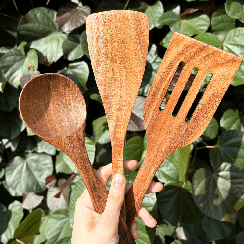 TerraWood Sustainable Wooden Utensil Set — Solvent-Free Finish, Smooth Sanded Edges