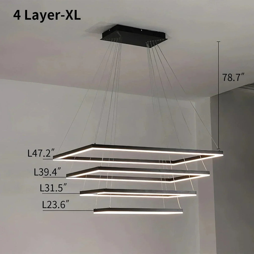 Modern Black Tiered Rectangular Chandelier For Contemporary Interiors | Ventumra