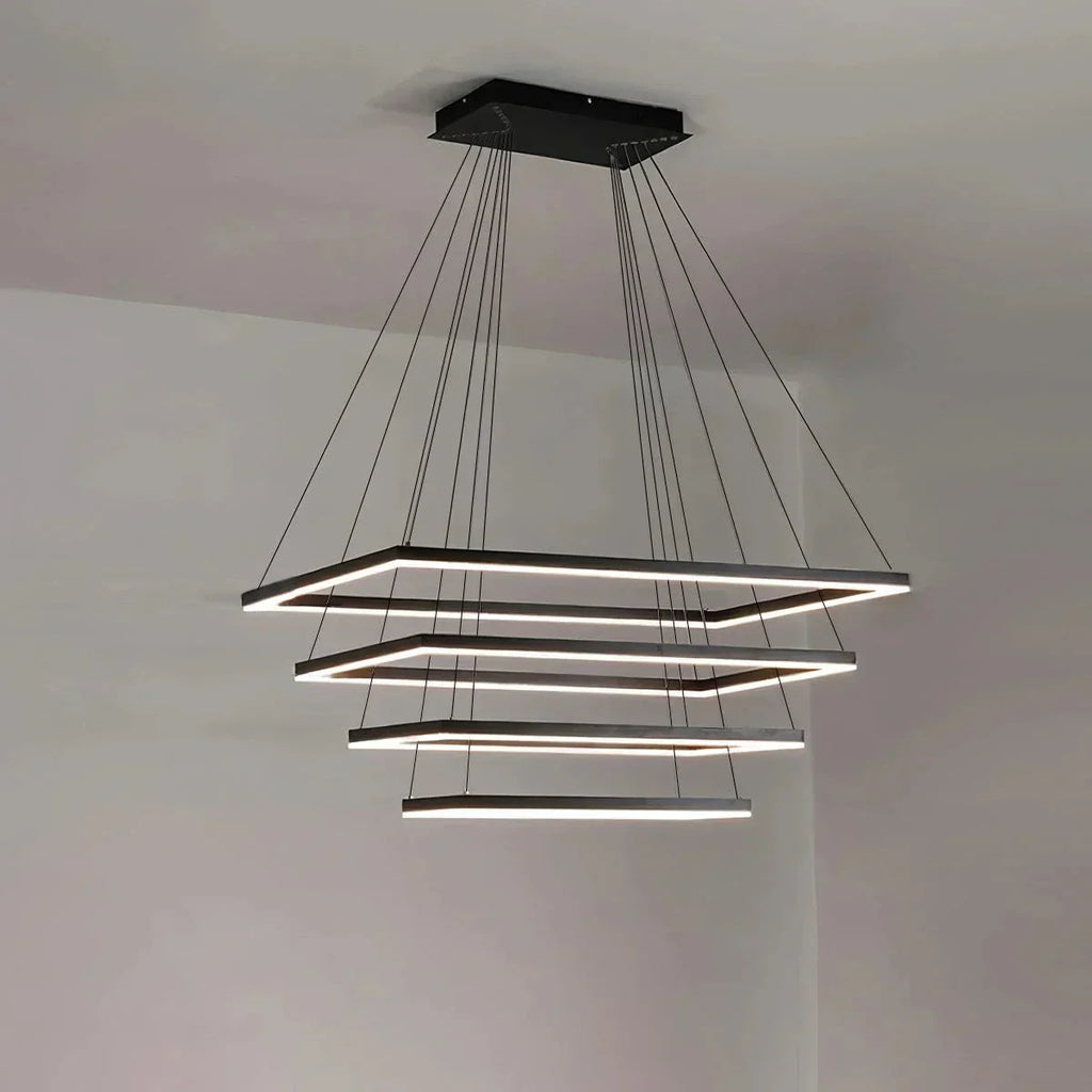 Modern Black Tiered Rectangular Chandelier For Contemporary Interiors | Ventumra
