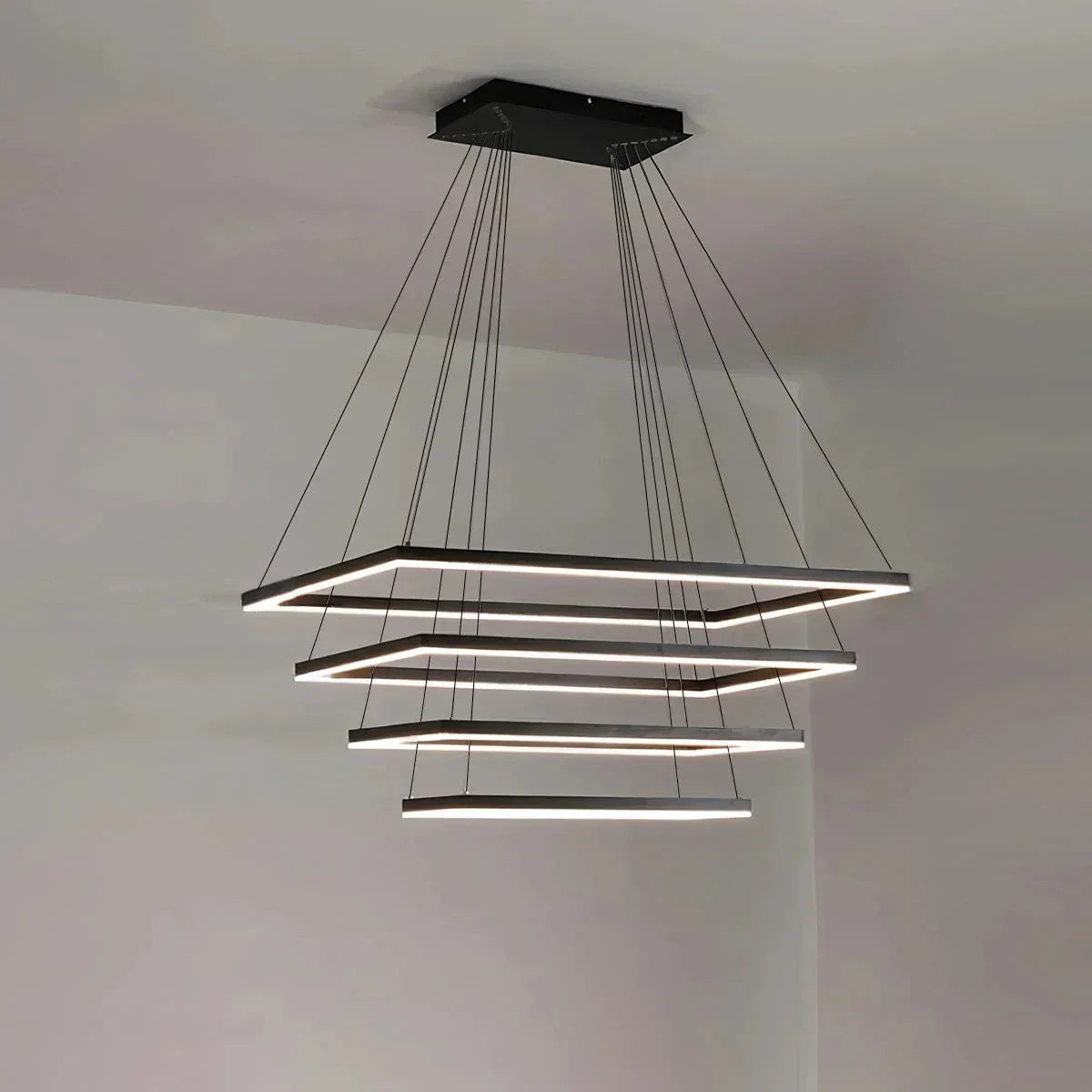 Modern Black Tiered Rectangular Chandelier For Contemporary Interiors | Ventumra