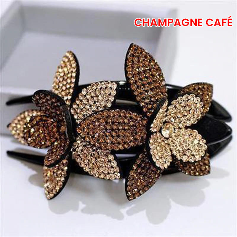 Forcina elegante GlamourClip con doppio fiore - accessorio per capelli alla moda