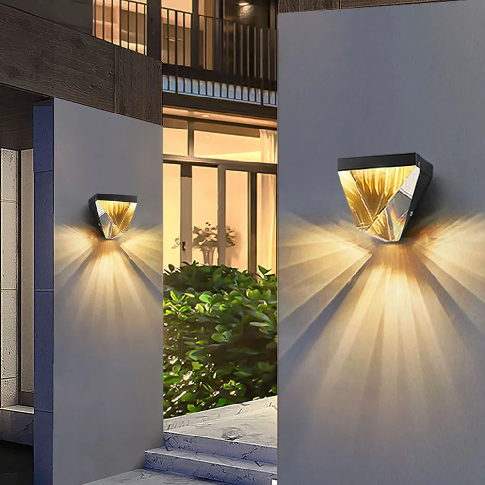 Laxor Waterproof Diamond Shape Metal/Crystal Outdoor Wall Lamp, Gold/Black | ventumra