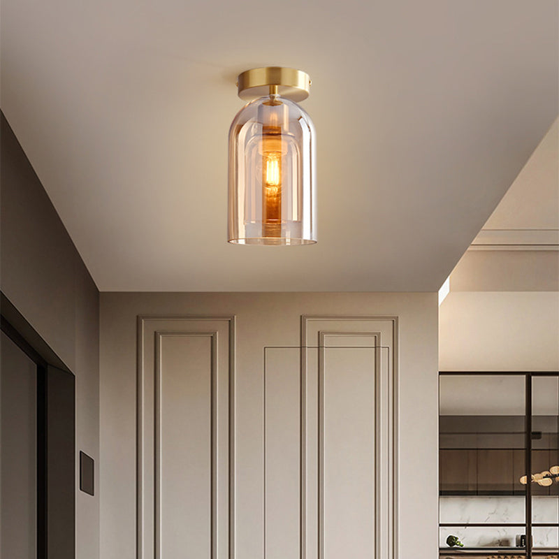 Valentina Modern Cylinder Semi-Flush Mount Clear Glass Ceiling Light, Cognac/Grey | ventumra