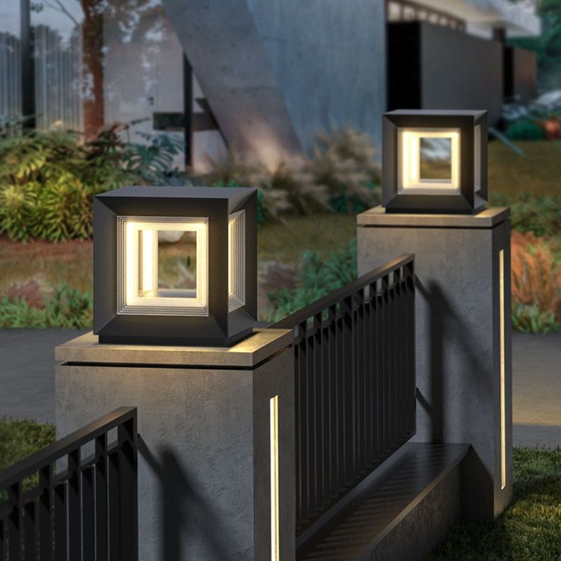 Ray Contemporary LED Cube Metal Outdoor Lamps, Black | ventumra