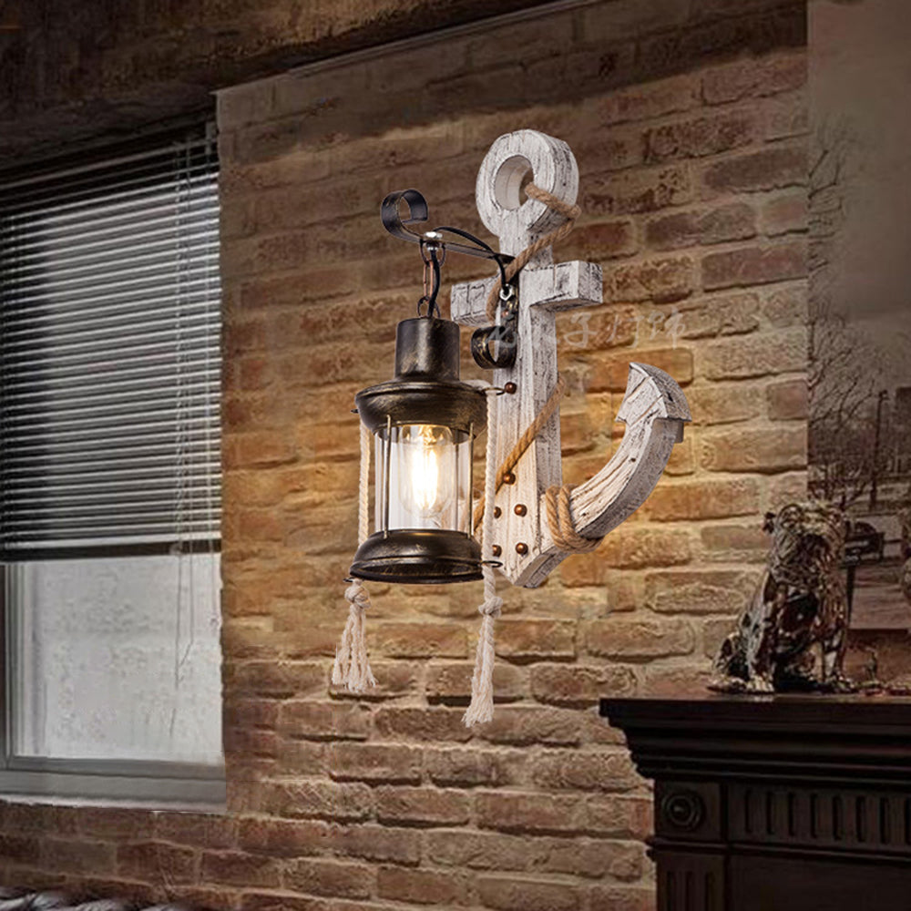 Epoch Anchor Lantern Wall Lamp, Vintage/Antique, Wood, Bedroom | ventumra