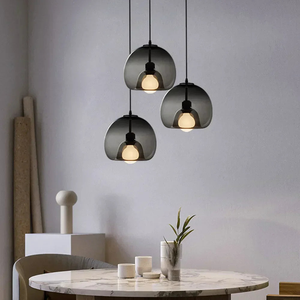 June Globe Glass Pendant Light, Amber/Smoky Grey | ventumra
