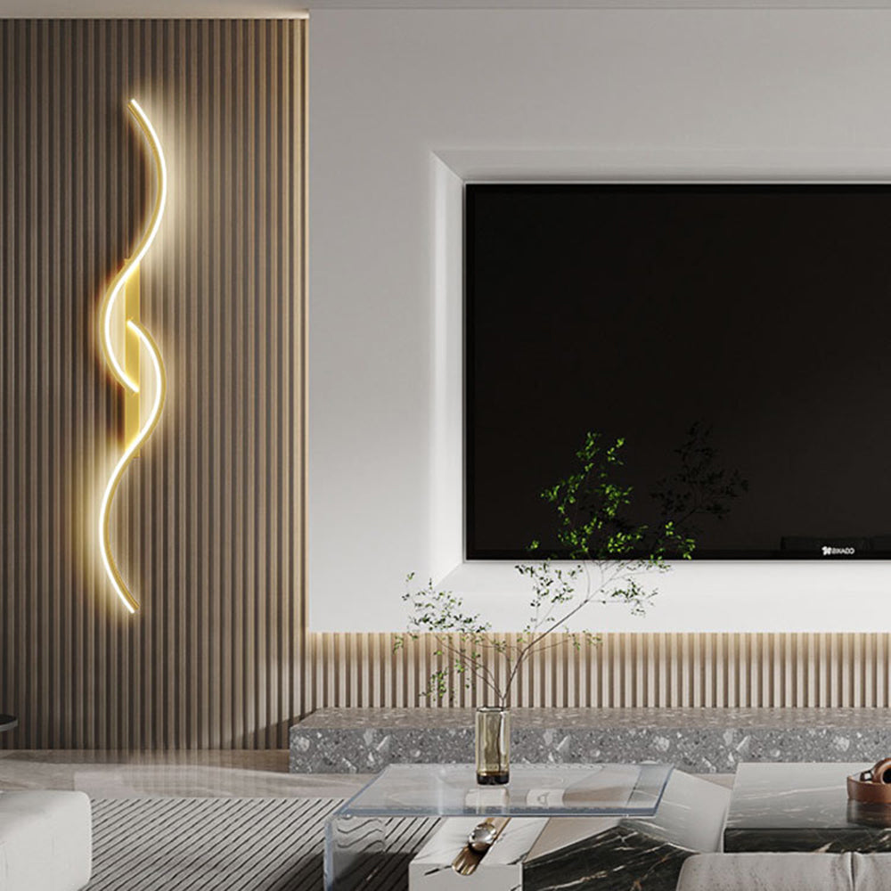 Lumor Modern Linear Wave Bedroom Wall Lamp, Black/Gold | ventumra