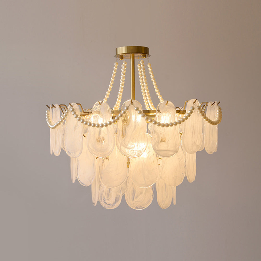 Kristy Elegant Pearl/Glass/Metal Chandelier, White | ventumra