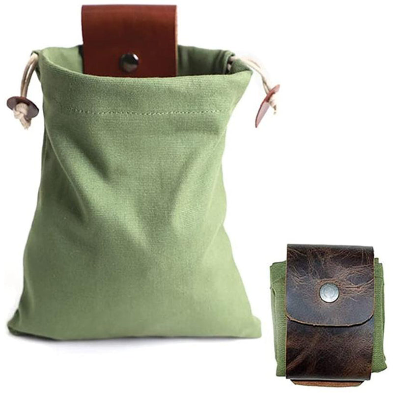 Handgjord naturupptäckarpåse i läder och canvas - vintagestil