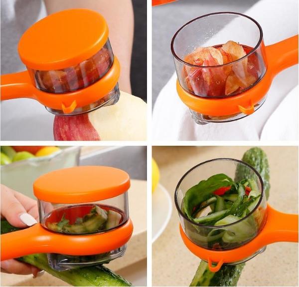 Stainless Steel Peeler with Integrated Peel Collection Container