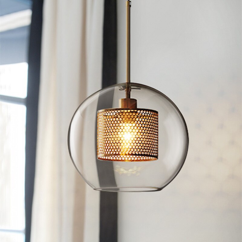 Hessa Contemporary Golden Pendant Light, Glass, Globe/Cylindric - Neutralighting