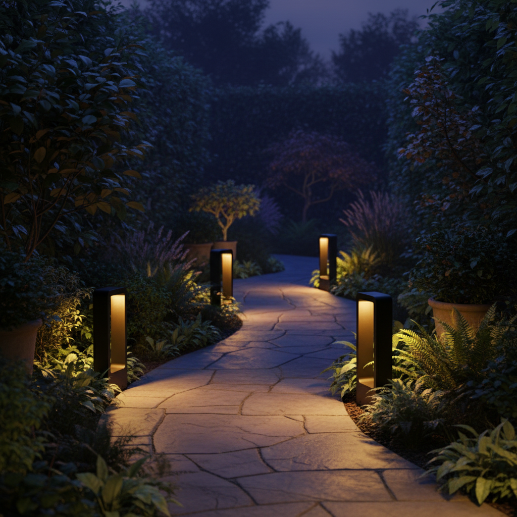Eleganckie lampy ogrodowe LED GardenGlow do oświetlania ścieżek — ciepłe białe światło, odporne na warunki atmosferyczne