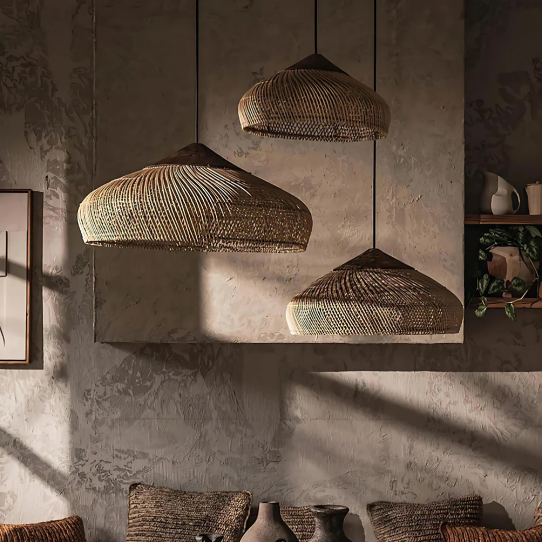 Aurelle Hand-Woven Rattan Boho Pendant Ceiling Light