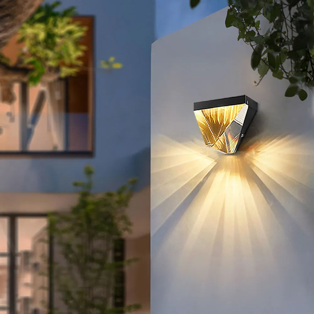 Laxor Waterproof Diamond Shape Metal/Crystal Outdoor Wall Lamp, Gold/Black | ventumra