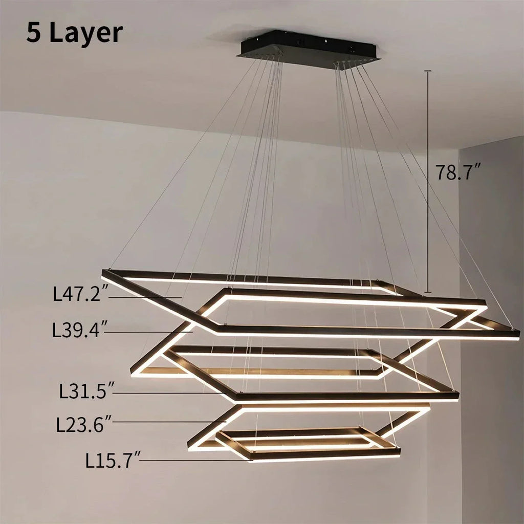 Modern Black Tiered Rectangular Chandelier For Contemporary Interiors | Ventumra