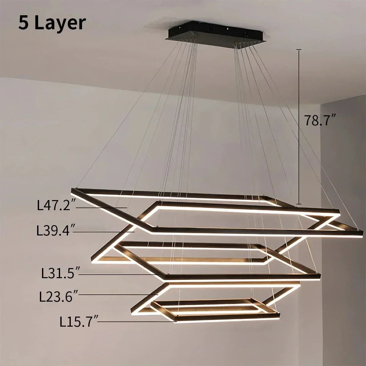 Modern Black Tiered Rectangular Chandelier For Contemporary Interiors | Ventumra