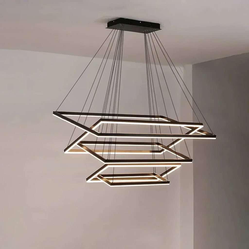 Modern Black Tiered Rectangular Chandelier For Contemporary Interiors | Ventumra