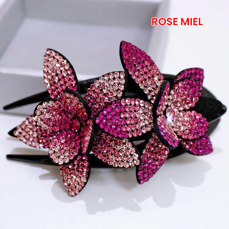 Forcina elegante GlamourClip con doppio fiore - accessorio per capelli alla moda