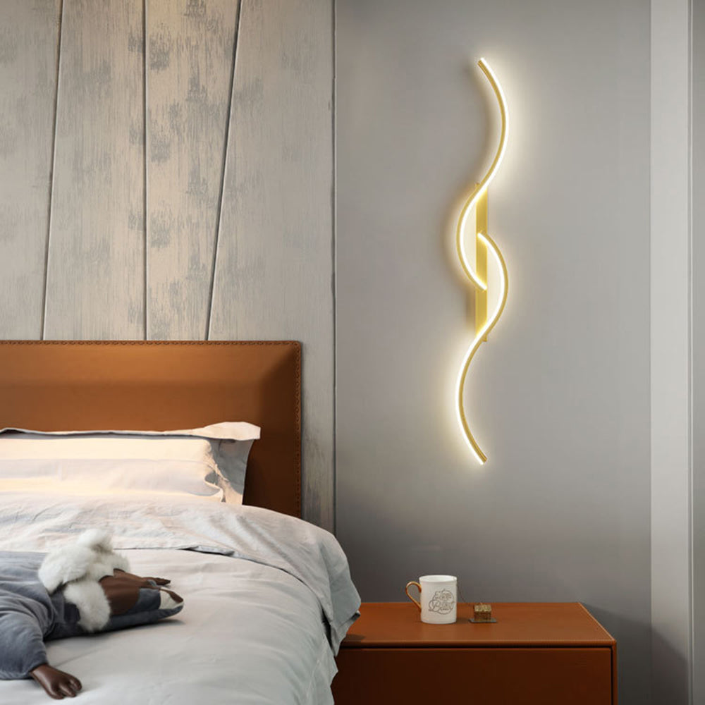 Lumor Modern Linear Wave Bedroom Wall Lamp, Black/Gold | ventumra