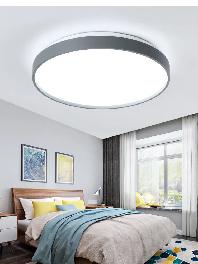 Arisha Minimalist Round Metal/Acrylic Flush Mount Ceiling Light, White/Coffee/Grey/Gold - Neutralighting