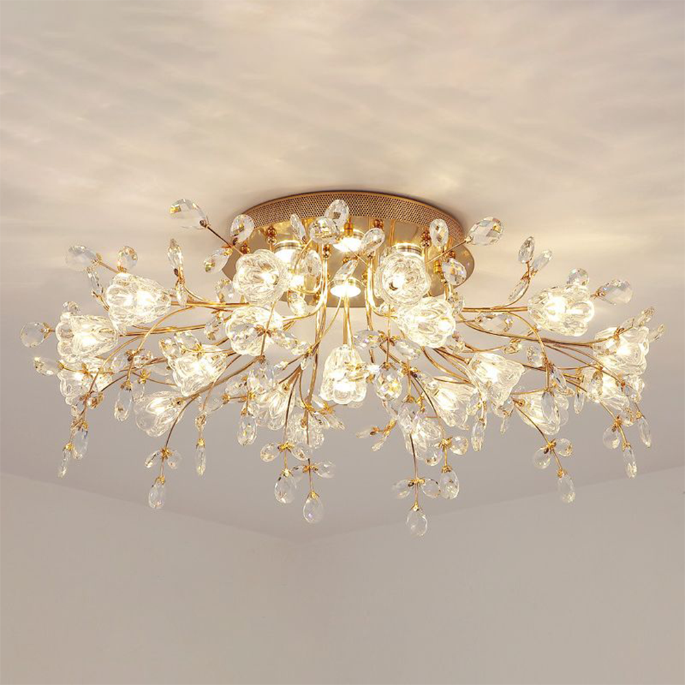 Arisha Art Deco Elegant Golden Crystal Flower Flush Mount Ceiling Light | ventumra