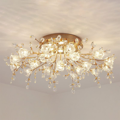 Arisha elegant gylden Art Deco-loftslampe med krystalblomst | ventumra