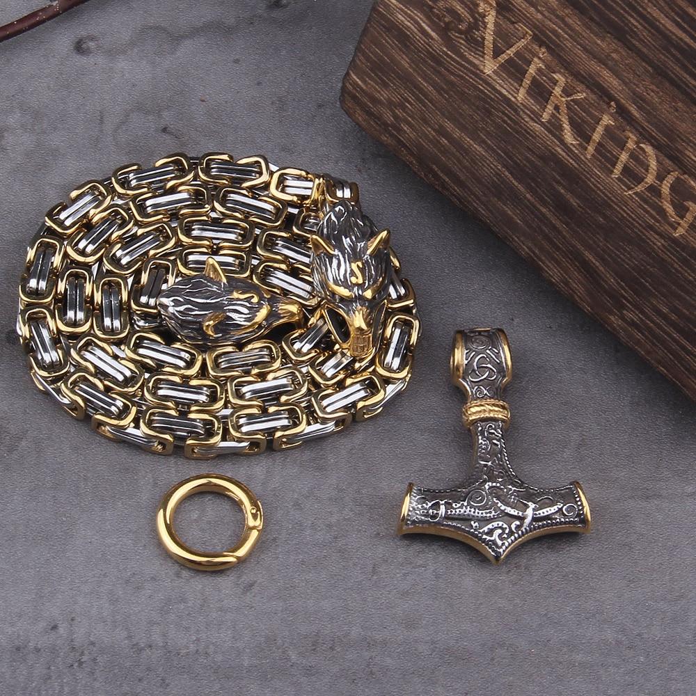 Viking Wolf Head & Mjolnir Chain Necklace/Bracelet | ventumra