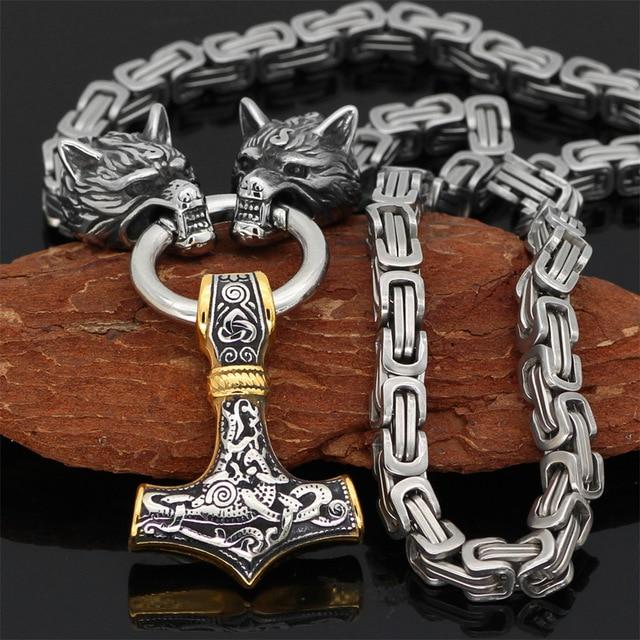 Viking Wolf Head & Mjolnir Chain Necklace/Bracelet | ventumra