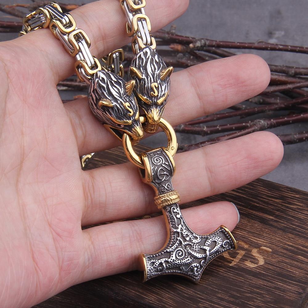 Viking Wolf Head & Mjolnir Chain Necklace/Bracelet | ventumra