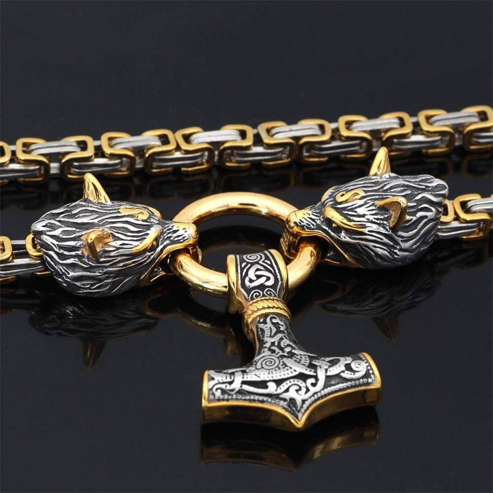 Viking Wolf Head & Mjolnir Chain Necklace/Bracelet | ventumra