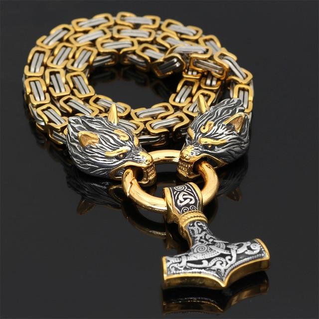 Viking Wolf Head & Mjolnir Chain Necklace/Bracelet | ventumra