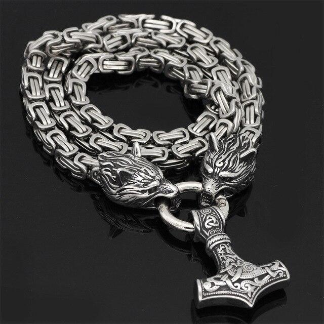 Viking Wolf Head & Mjolnir Chain Necklace/Bracelet | ventumra