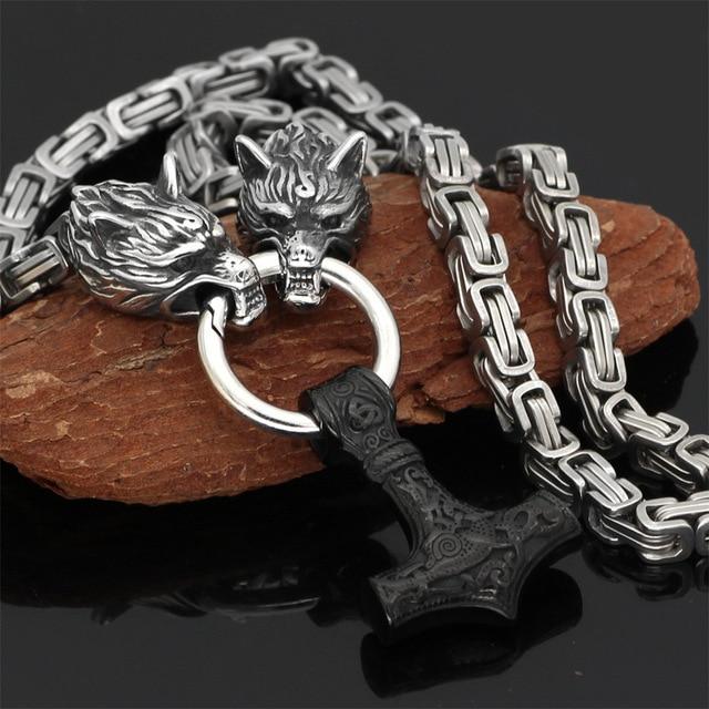 Viking Wolf Head & Mjolnir Chain Necklace/Bracelet | ventumra