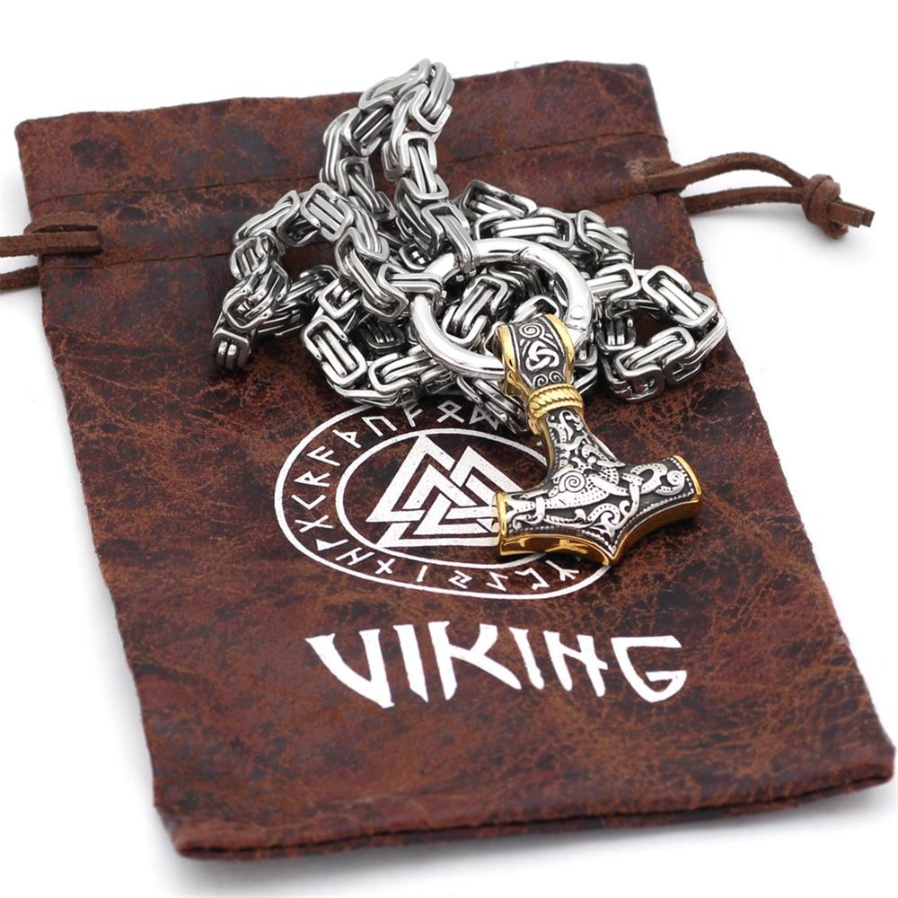Viking Wolf Head & Mjolnir Chain Necklace/Bracelet | ventumra