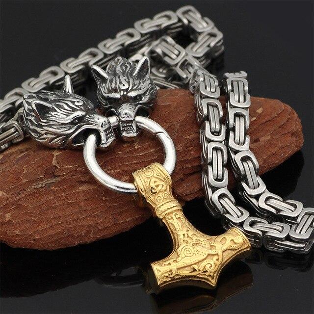 Viking Wolf Head & Mjolnir Chain Necklace/Bracelet | ventumra