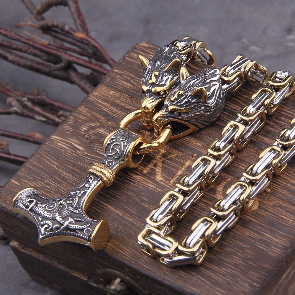 Viking Wolf Head & Mjolnir Chain Necklace/Bracelet | ventumra