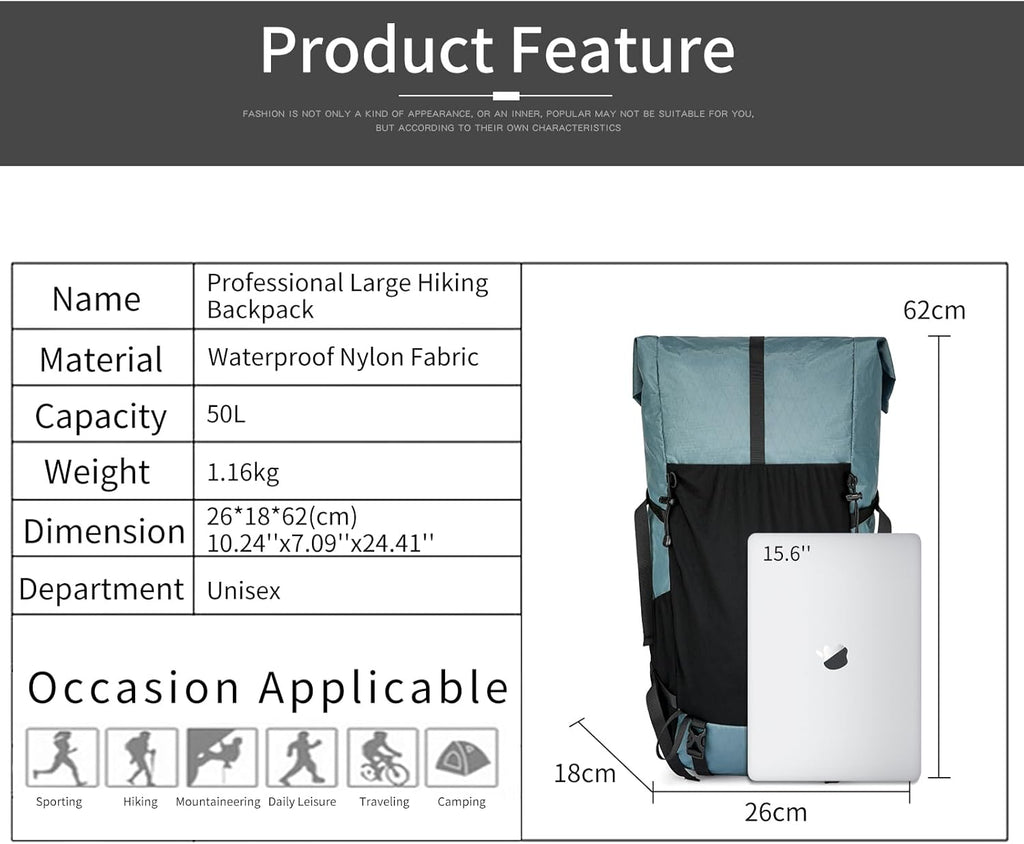 Adventure Gear 50L Internal Frame Hiking Pack For Mountain Climbing And Camping | Ventumra