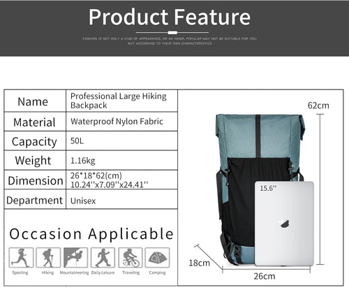 Adventure Gear 50L Internal Frame Hiking Pack For Mountain Climbing And Camping | Ventumra