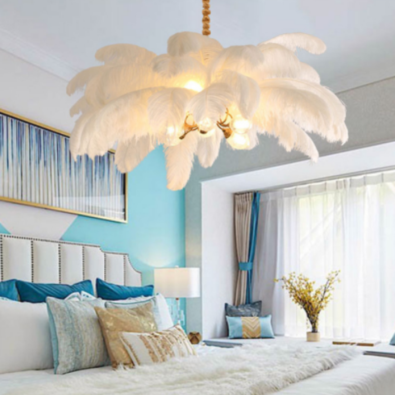 O'Moore Nordic Luxury Pendant Light, Brass/Feather | ventumra