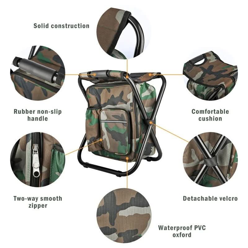 Mochila de camuflagem 3 em 1 CamoMate — cadeira dobrável e saco térmico integrados