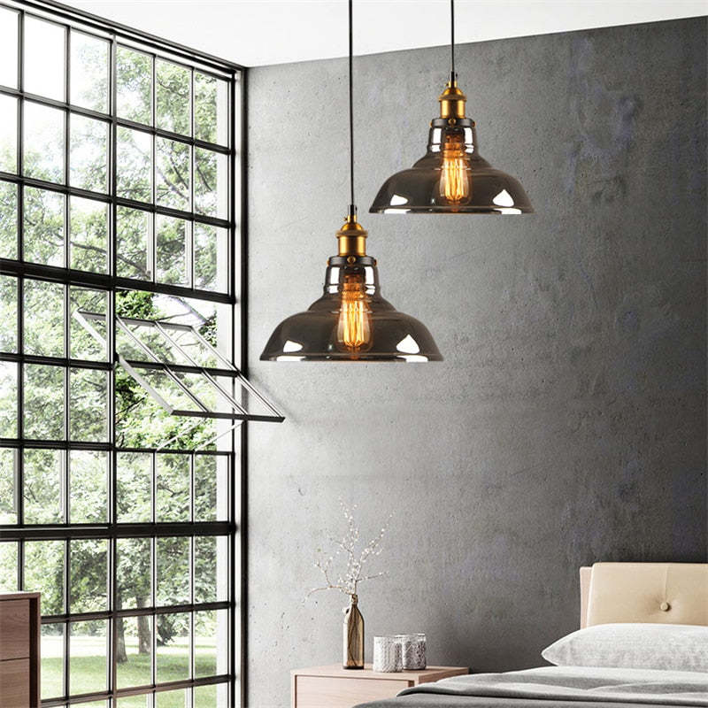 June Industrial Glass Pendant Light Clear/Amber/Smoke Grey | ventumra