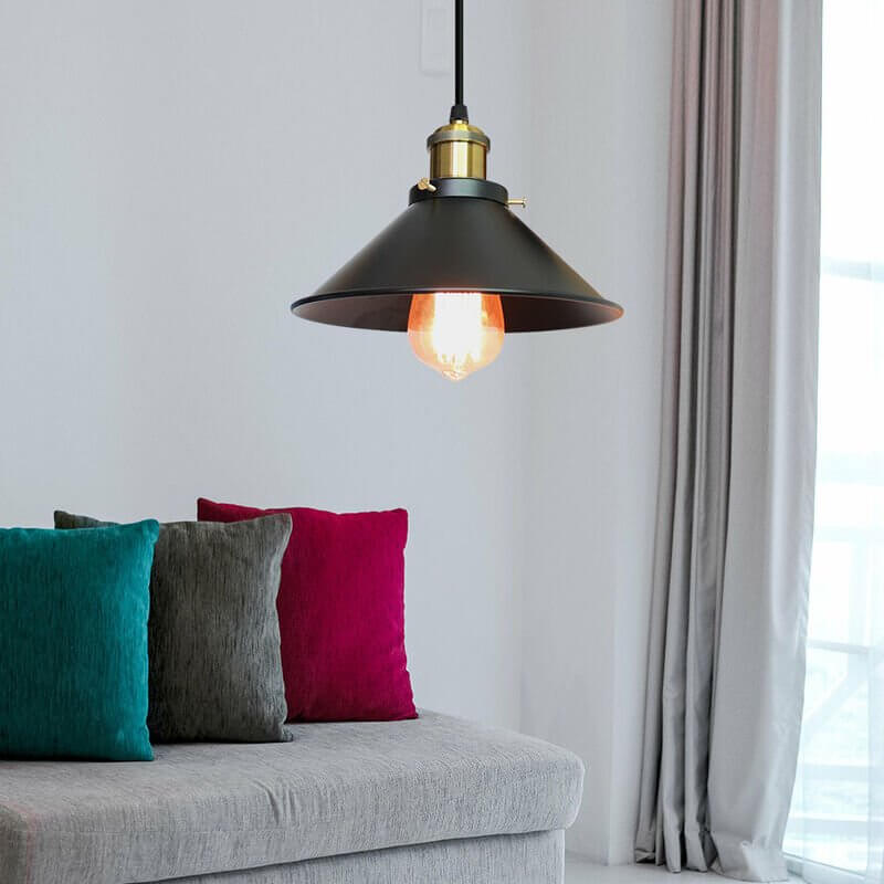 Elora Brass Cone Pendant Light in Vintage Industrial Style