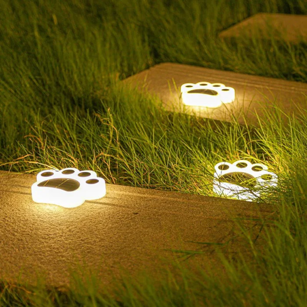 Solara Paw Print Solar Garden Lamp With Self Charging Panel