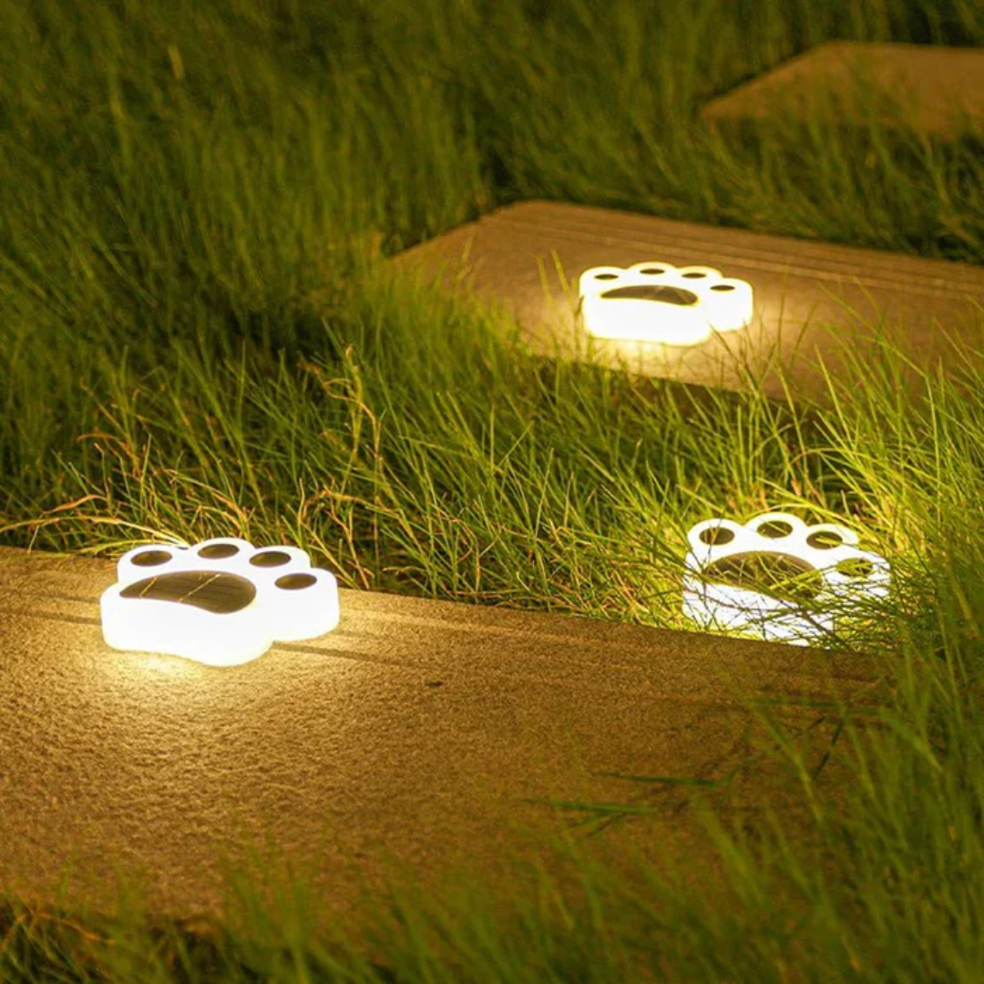 Solara Paw Print Solar Garden Lamp With Self Charging Panel
